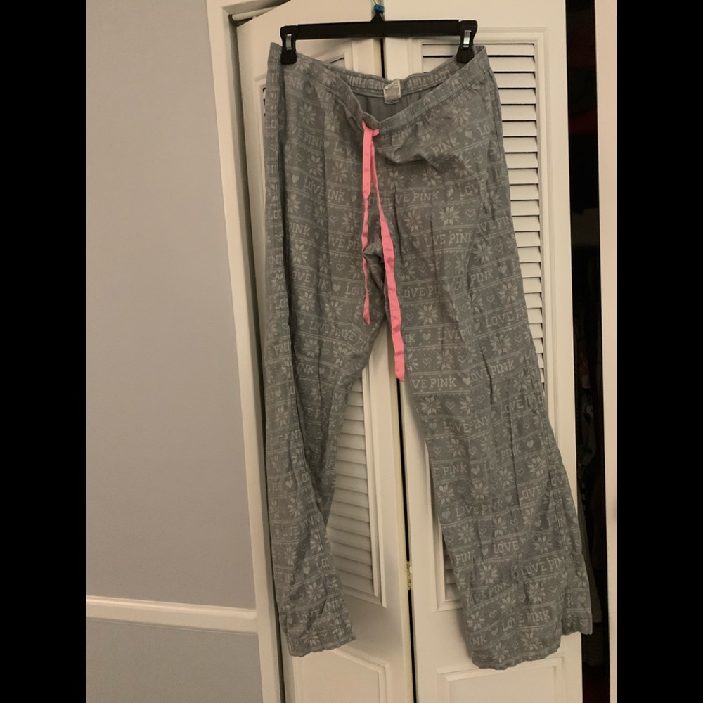 VS PINK pajama pants with cute pattern.